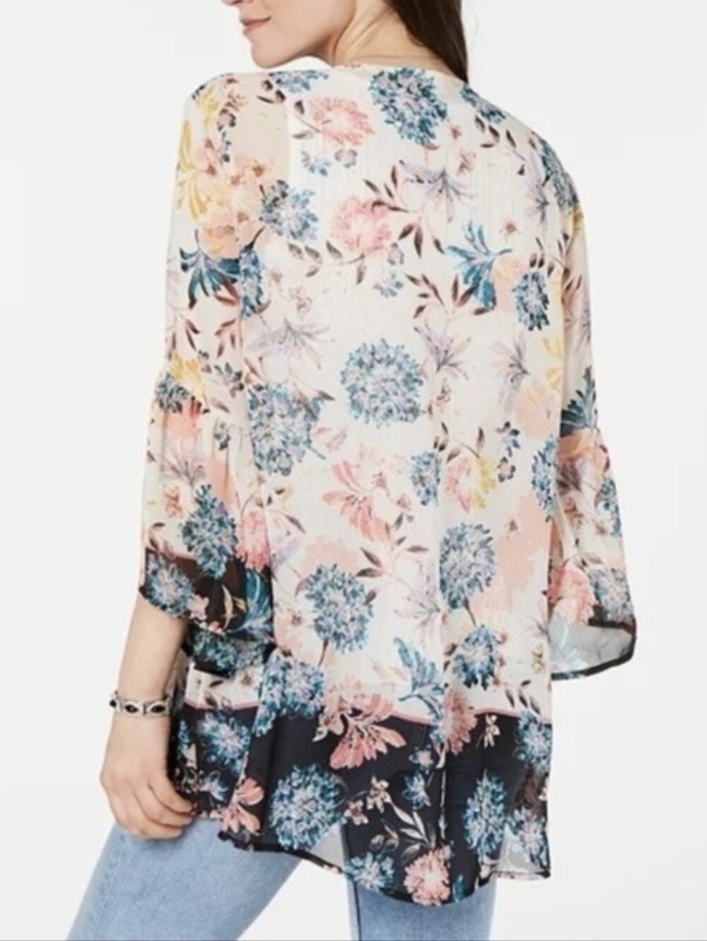 NWOT Style & Co. Floral Lightweight Semi-Sheer Kimono Bell Sleeves Size Medium - Picture 4 of 9